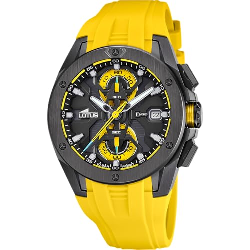 Lotus Herren Analog Uhr Kautschuk Gelb - Quarz - Chronograph - Kalender - Mineralglas - 10 ATM Wasserdicht 18943/1 Vortex