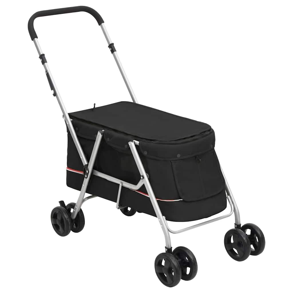 vidaXL Folding Dog Stroller Portable Puppy Pushchair Wheeled Dog Carriage Pet Puppy Pram with Cup Holder Black 100x49x96 cm Linen Fabric