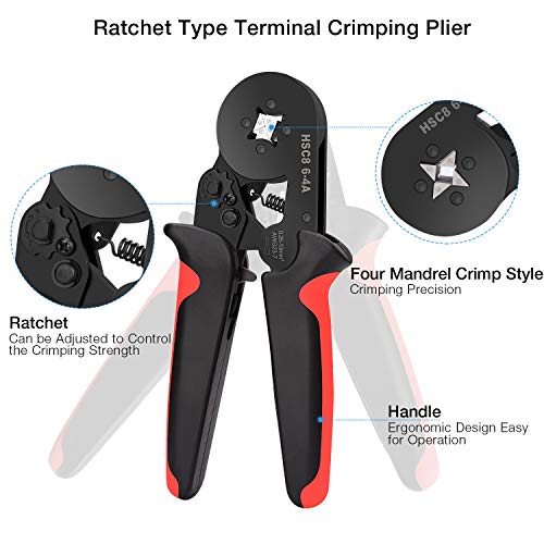 Ferrule Crimping Tools Wire Pliers - 1800 PCS Wire Ferrules with Crimpers Pliers Kit for Electricians, Adjustable Ratchet Tools with Terminals Connectors AWG 28-7, 0.08-10mm² - Thumbnail 3