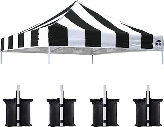 Image of Eurmax USA 10x10 Pop Up Canopy Replacement Top,Universal Instant Canopy Cover ONLY,Heavy Duty UPF 50+ UV Protection,Water & Wind Resistant Tarp,30+ Colors Available,Bonus 4 Sand Bags (Stripe Black)