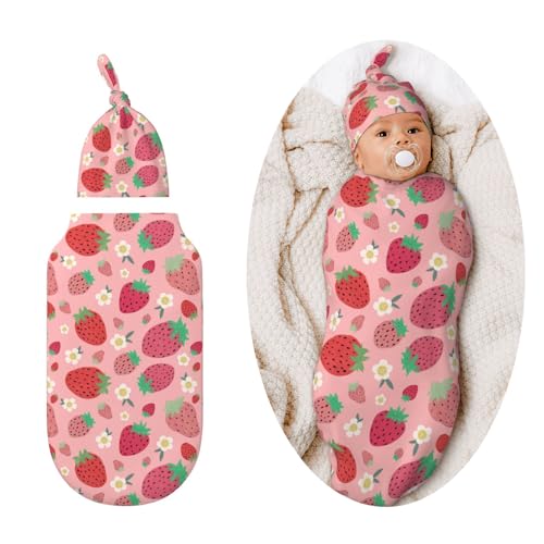 Image of Strawberry Swaddle Blankets Newborn Receiving Blanket Baby Swaddle Wrap Soft Sleeping Sack for Baby Girls Boys