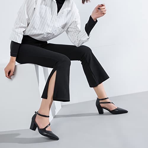 Women's Low Heel Pumps Closed Pointed Toe Block Chunky Heel Cross Strap Wedding Bridal Party Dress Shoes2