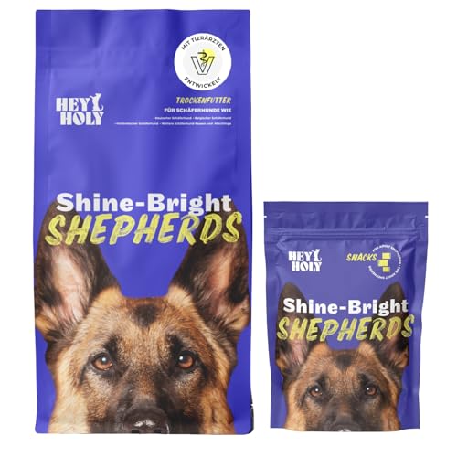 HEY HOLY Set 7 kg Premium Trockenfutter & 1 x 200g Snacks für Schäferhunde 100% getreidefrei | Hundefutter & Leckerlis für ausgewachsene Schäferhunde mit Ente | Hochverträglich aus natürlichen Zutaten
