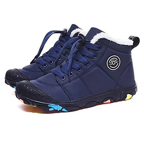 Eliogn Boys Girls Snow Boots Winter Warm High-Top Shoes Outdoor Sports Non-Slip Hiking Shoes Winter Shoes for Kids Blue 30