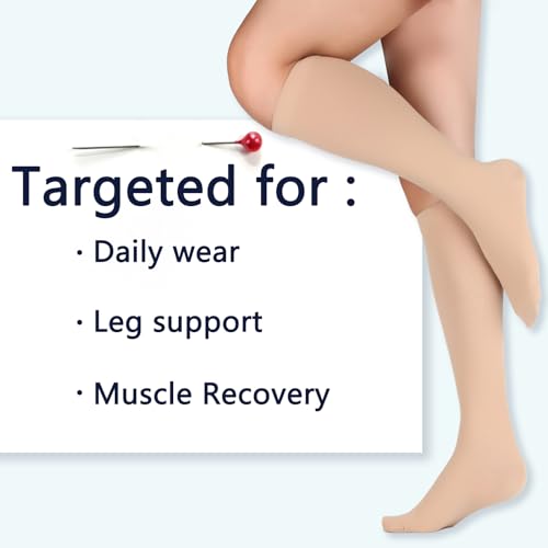 Image of Lin Performance Medical Compression Socks for Women and Men, 20-30 mmHg Closed Toe Knee High stockings, Leg Support for Daily & Travel Comfort (M,Beige)