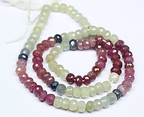 Saphir multicolore rose et blanc précieux en perles facettées de 5mm pour joaillerie