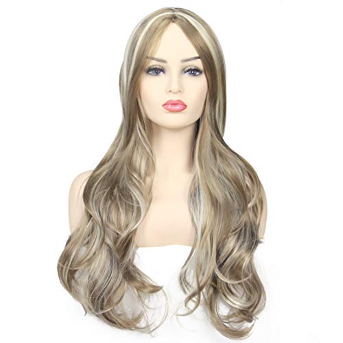 Women's Long Wavy Curly Wig Full Hair Wig Blonde Mixed Brown