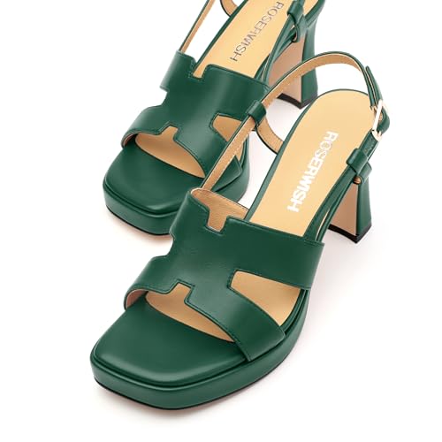 Image of ROSERWISH Womens Platform Heeled Sandals, Open Square Toe Chunky Heels, Strappy Sandals for Women, Leather Insole Dress Shoes for Prom Weeding Bride Party 3.5 inch