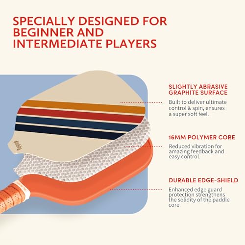 Image of Pickleball Rackets Set of 2, USAPA Approved Graphite & Fiberglass Racket, 2 Paddles, 4 Balls and 1 Portable Carry Bag, Pickle Ball Paddle Gift for Women, Men(Retro Twill)