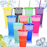 VKUJDT 40 Vasos de Plástico Reutilizables, 710 Ml/24OZ Vasos Cambian de Color con Agua Fria, Vasos con Tapa y Popote sin...