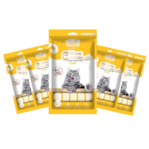 Image of Grain Zero Creamy Lickable Cat Treats (75g x 5 Pouches) Total 375g | Crab | Promotes Hydration | No Artificial Preservatives | Best for Training & Bonding | for Kitten & Adult