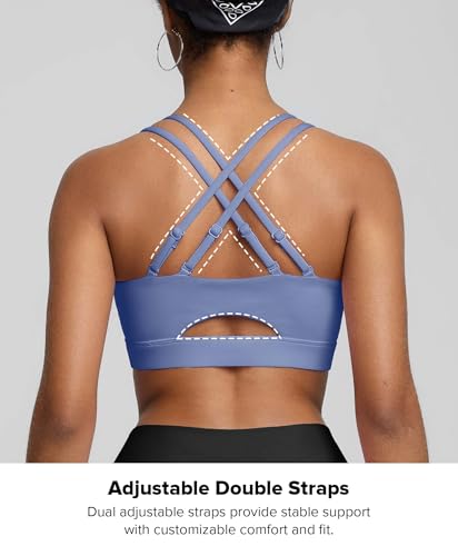 BRXL Sports Bras for Women Strappy Back Sports Bra with Padding Sewn in Adjustable Spaghetti Strap Blue — view 3