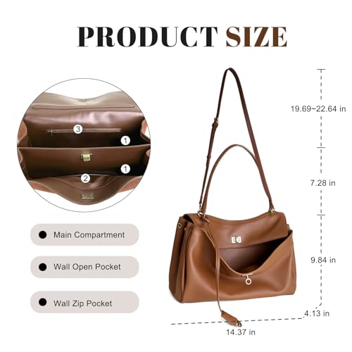 Image of hedexe Genuine Leather Tote Bag for Women: Soft Cowhide Shoulder Handbags for Ladies - Satchel Purse for Travel Work(Large)