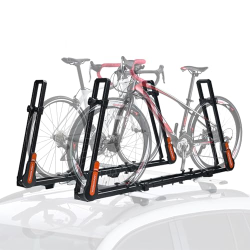 TOOENJOY Rooftop Bike Rack for Car SUV, Upright Roof Mount Bicycle Rack with 2 Arms for Movable Crossbar, 2 Bike Carrier