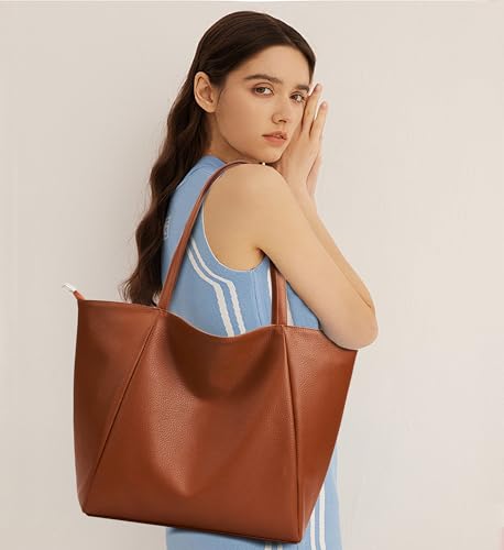 Image of KALIDI Large Tote Bag Vegan Leather Casual Zipper Work Bag Weekender Hobo for Women 16L Oversize Shoulder Travel Purse