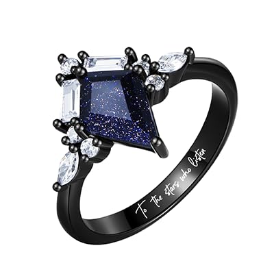 SHAREMORE Personalized Engagement Rings for Her, 7x10 Kite Shaped Blues Sandstone Matching Rings for Couples, Couple Rings Custom Promise Rings.