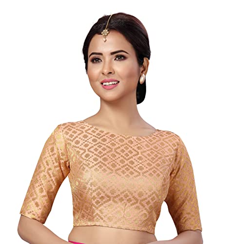 Image of Studio Shringaar Women's Readymade Brocade Elbow Length Sleeves Saree Blouse