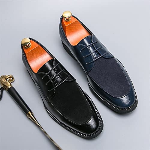 Dress Oxford for Men Lace Up Apron Toe Patchwork Canvas Derby Shoes Slip Resistant Anti-Slip Low Top Rubber Sole Classic3