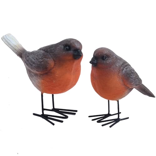 Figuras decorativas de metal manuales de 2 pájaros robin