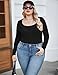 IN'VOLAND Women's Plus Size Crew Neck Long Sleeve Slim Fit Base Layer Solid Slim Fit TopsT Shirt Black
