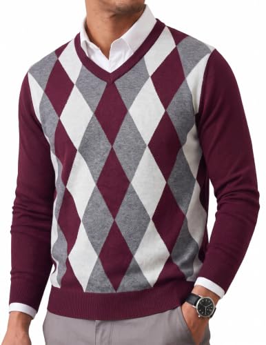 Image of COOFANDY Mens Casual V Neck Sweater Knit Slim Fit Long Sleeve Pullover Top