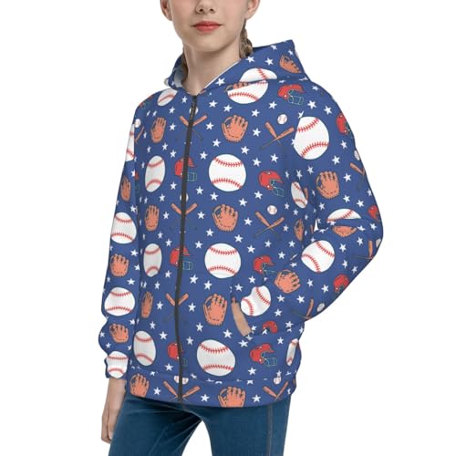 Balls Gloves Bat Helmet Kids Pullover Hoodies Boys Zip Up Sweatshirts Girls Athletic Clothes with Pocket