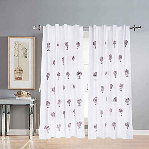 Image of LINENWALAS Cotton Solid Linen Textured Doors Hangs Elegantly with Back Loops Curtains (4.5ft x 8.5 ft, Maroon Tree), Set of 2