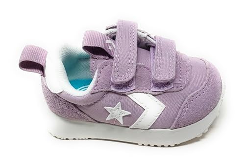 Converse Omega Trainer Schuhe für Mädchen A14383C Lila und Weiß mit doppeltem Klettverschluss mit dämpfender Sohle, Flieder Weiß, 26 EU