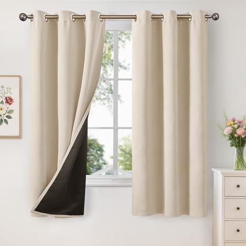 Image of YoungsTex 100% Blackout Curtains for Bedroom 38 X 63 Inch, Thermal Insulated Black Out Drapes with Grommet Heavy Layer for Living Room Window, Champagne, 2 Panels
