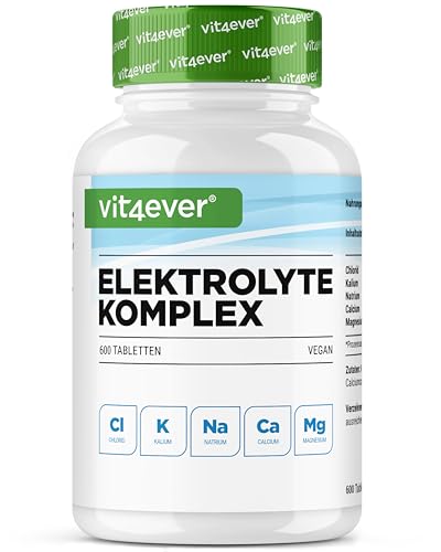 vit4ever Électrolytes – 600 comprimés véganes avec magnésium, calcium, potassium, sodium et chlorure – pour soutenir l’équilibre hydrique – idéal pour le sport, l’endurance et l’alimentation cétogène