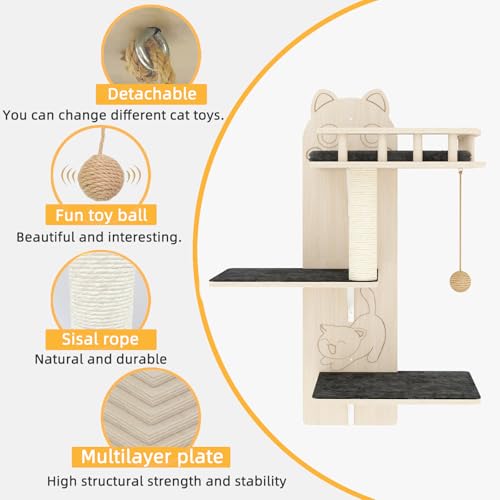 Estantes de pared para gato, kit de 3 plataformas miniatura 4