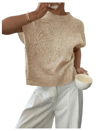 Image of SOLY HUX Women's Short Sleeve Sweater 3D Floral Sweaters Pullover Tank Tops Knit Vest Trendy Fashion Clothing