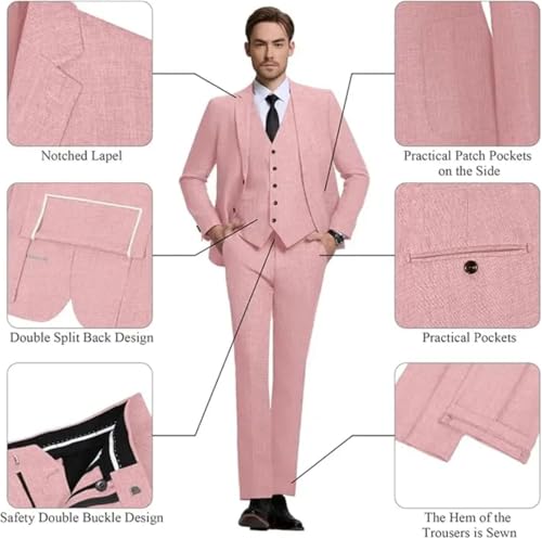 Men's 3-Piece Classic Fit Suit | 2-Button Patch Pocket Set (Blazer+Vest+Pants)2