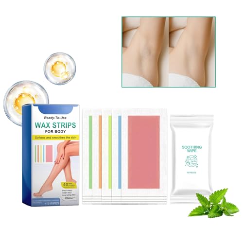 Tiras De Cera Corporal Para Depilación -40 Unidades, Kit De Depilación Para Mujeres Y Hombres, Cinta Depilatoria Para Cejas Y Rostro .Tiras Depilatorias Para Piernas, Ingles, Axilas Y Cara.