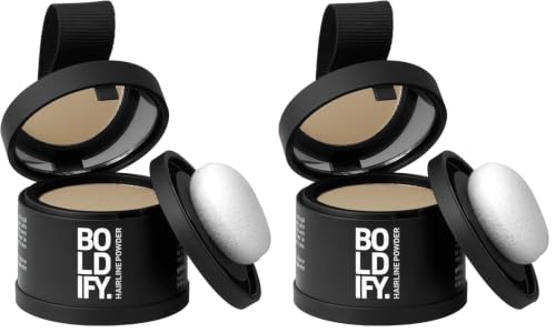 Image of BOLDIFY Hairline Powder - Water-Resistant Root Touch Up Hair Color for Gray Coverage - 24-Hour Stain-Proof, Mess-Free Hair Powder for Thinning Hair (4g, Medium Blonde Pack of 2)