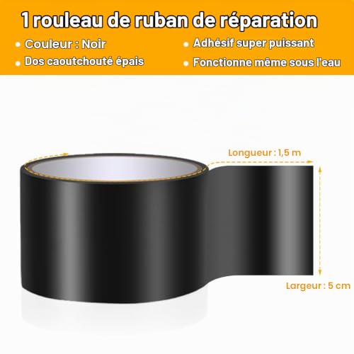 Rusoz Ruban De Réparation Sous-marin,Bande Etancheite Autocollante Noir Ruban Adhesif Reparation Piscine 1,5mx5cm Pour La Réparation Des Fuites Des Conduites D'eau De Piscine Et De Jardin – vue 2