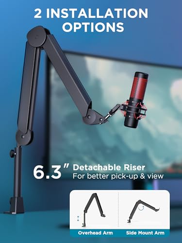 Image of InnoGear Mic Boom Arm, Microphone Stand with Cable Management Channels Height Riser for Blue Yeti FIFINE AM8 K669B HyperX QuadCast S SoloCast AT2020 Shure SM7B MV7 and Other Mics