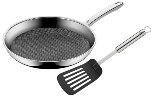WMF Profi Resist - Sartén de inducción (28 cm, con espátula, revestimiento multicapa, estructura de panal, mango de acero inoxidable, apta para horno)