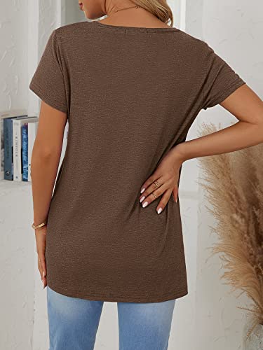 SHIBEVER Womens Tops V-Neck Summer Shirts Casual Loose Short Sleeve Front Knotted Twist T Shirts Tunics - Thumbnail 5