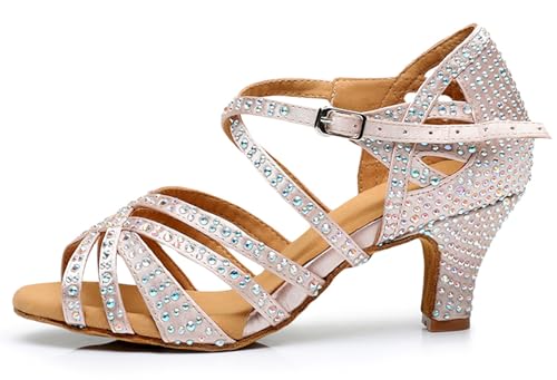 Womens Girls High Heel Dance Shoes Crystals Beaded Latin Tango Wedding Formal Party Sandals X22122