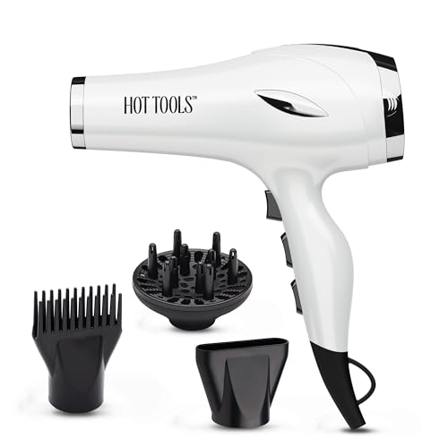 Hot Tools Pro Artist 2400 Turbo Ceramic Hair Dryer, Ionic Blow Dryer With 1875 Watt Fast Drying, Lightweight Design, 6 Heat Speed Settings, Cool Shot, Diffuser, Pik & Concentrator Attachments