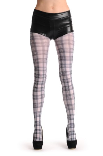 LissKiss White & Black Checkered - White Printed Geometrical Pantyhose (Tights)3