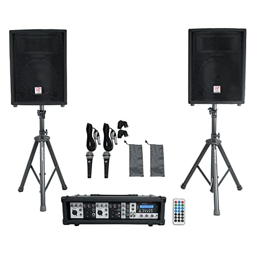 Rockville Package PA System Mixer/Amp+10" Speakers+Stands+Mics+Bluetooth, (RPG2X10)