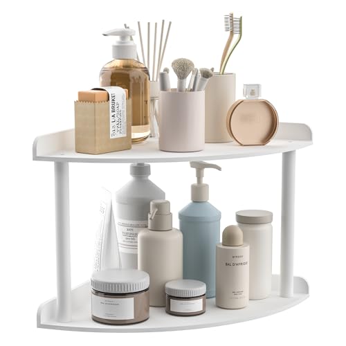 Sezanrpt 2-stufig Acryl Eckregal Organizer Lagerung 24x24x21cm, Weiß Countertop Eckregal für...