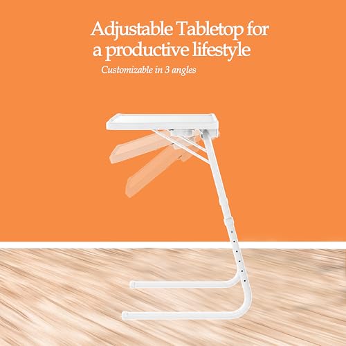 Image of amazon basics Pro Smart | Lounge Mate Smart | Height Adjustable Laptop Table | Adjustable Table Angle | Cupholder | Carbon Steel | Foldable | Dove White | 75 cm - H, 55 cm - L, 40 cm - W