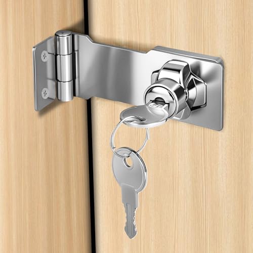Flintronic Cerradura de Cerrojo con Llave en Ángulo Recto de 90 Grados, Perilla Giratoria de Bloqueo con Llave, Cerrojo Puerta Interior, para Puertas, Habitaciones, Armarios, Plata(4 Inch)