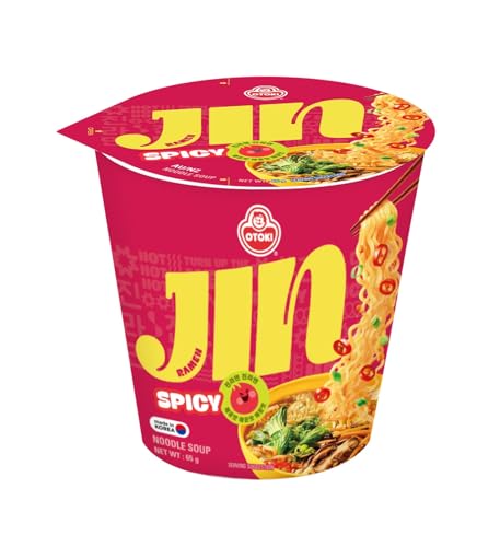 Image of OTOKI Jin Ramen Korean-Style Instant Cup Noodles Spicy Flavor 65g Each, Pack of 2 | Veg & Authentic Korean Ramen Noodle | The Product of Korea