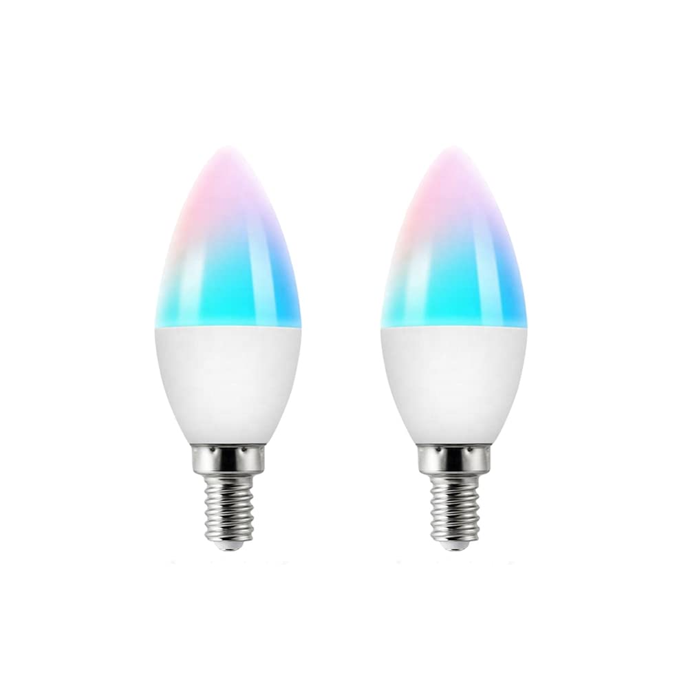 Smart Candle Light Bulb E14,Smart WiFi E14 Candle Light Bulb 5W, RGB+W 2800K-6500K 400lm, App & Voice Control, Works with Alexa & Google Assistant, No Hub Required (2 Count)