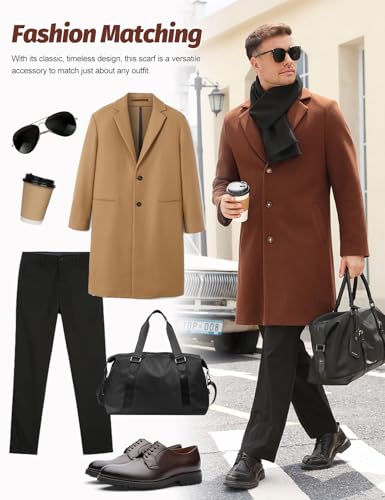 Lonya Schal Herren Winter Tartan Schal Faux Kaschmir Classic Plaid Männer Classic Warmer Weicher Solid Winterschal C-Schwarz,180 * 30cm