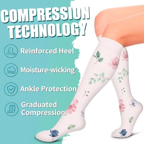 Laite Hebe Compression Socks for Women & Men Circulation(6 pairs)-Graduated Supports Socks for Running, Athletic Sports